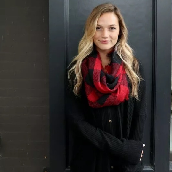 Red Checkered Buffalo Plaid Infinity Scarf - Picture 2 of 2